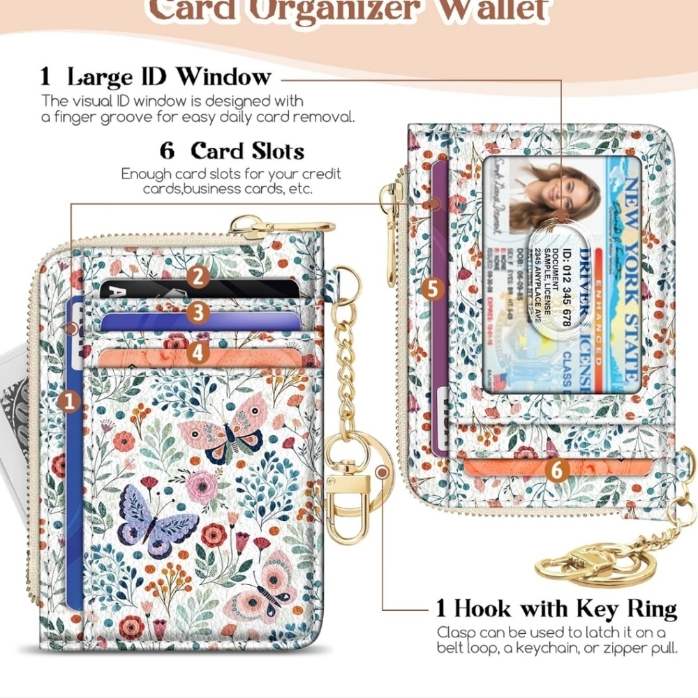 Floral Card Organizer Wallet with Key Ring